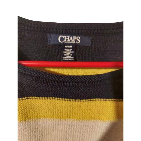Chaps Sweater, Women's Size Medium Navy Blue Pink Yellow, Striped Bold - Picture 4 of 9